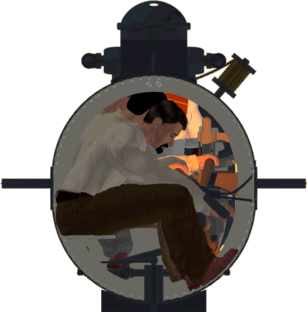 The crew cabin, with crewmen to scale.