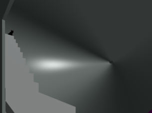 The empty engine room shell, tapering aft