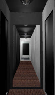 Looking aft down the corridor to the diving room