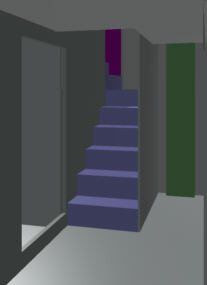 The first flight of stairs, to the landing